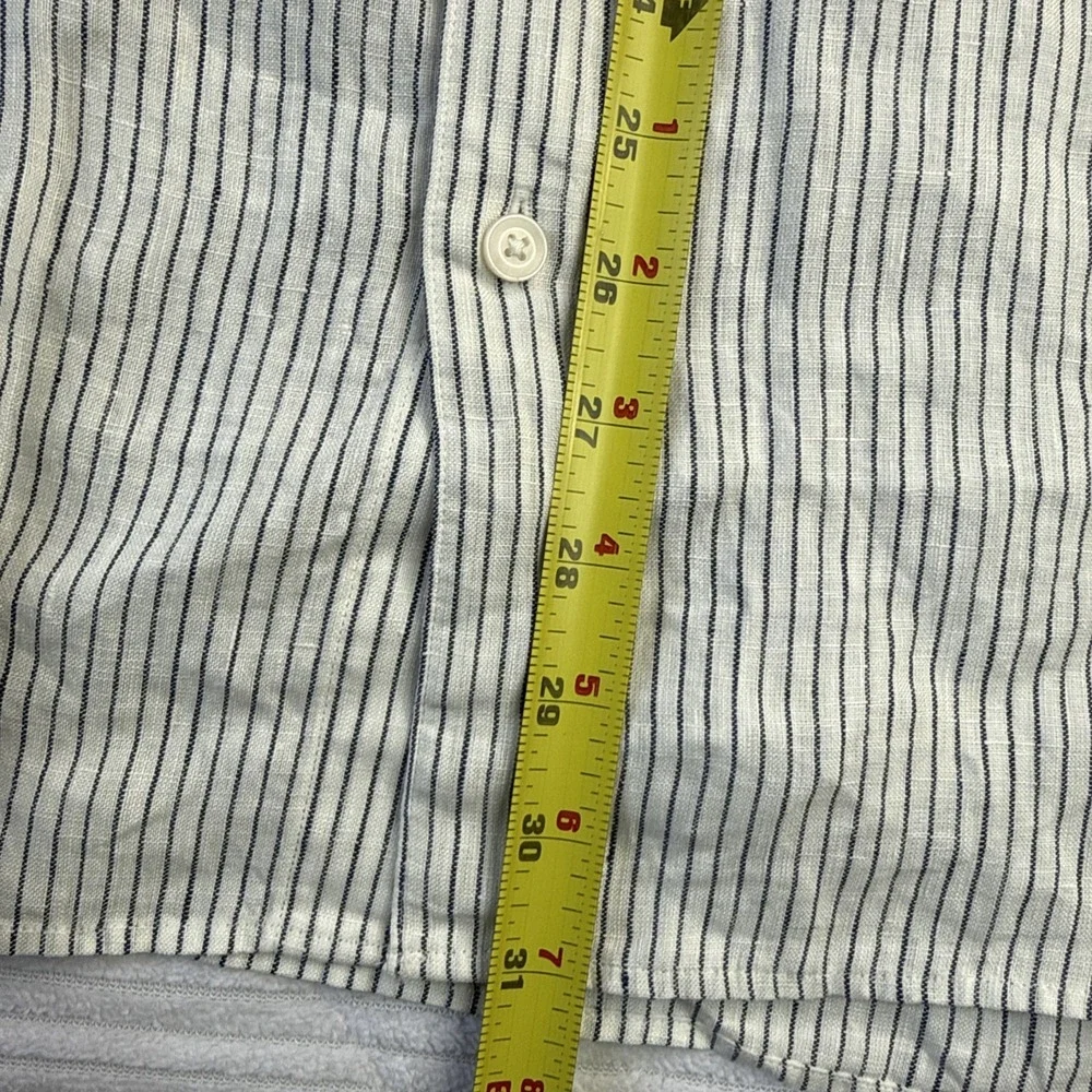 NWT Uniqlo premium linen standup collar shirt White Blue Stripes Medium Preppy - Picture 6 of 11